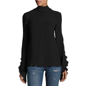 NWT DEREK LAM Mock Neck, Open Back Blouse with Ruffle Detail